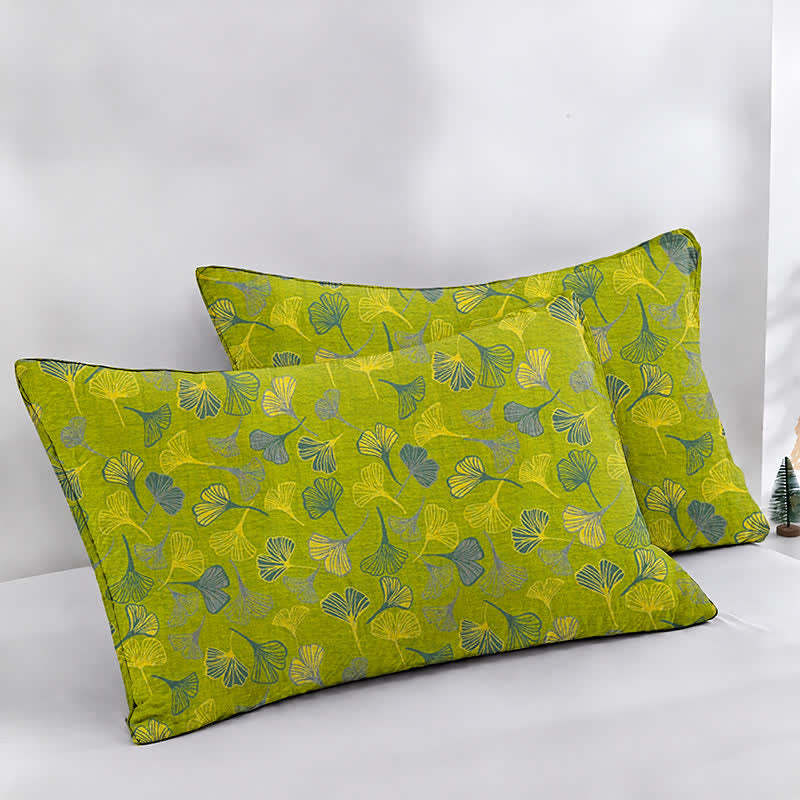 Ownkoti Green Ginkgo Leaf Cotton Gauze Quilt - Green - 2PCS Pillowcases - 20" x 37" - image 15