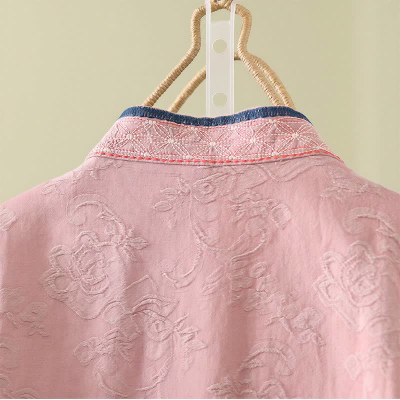 Ownkoti Vintage Cotton Linen Frog Button Lounge Top - image 3