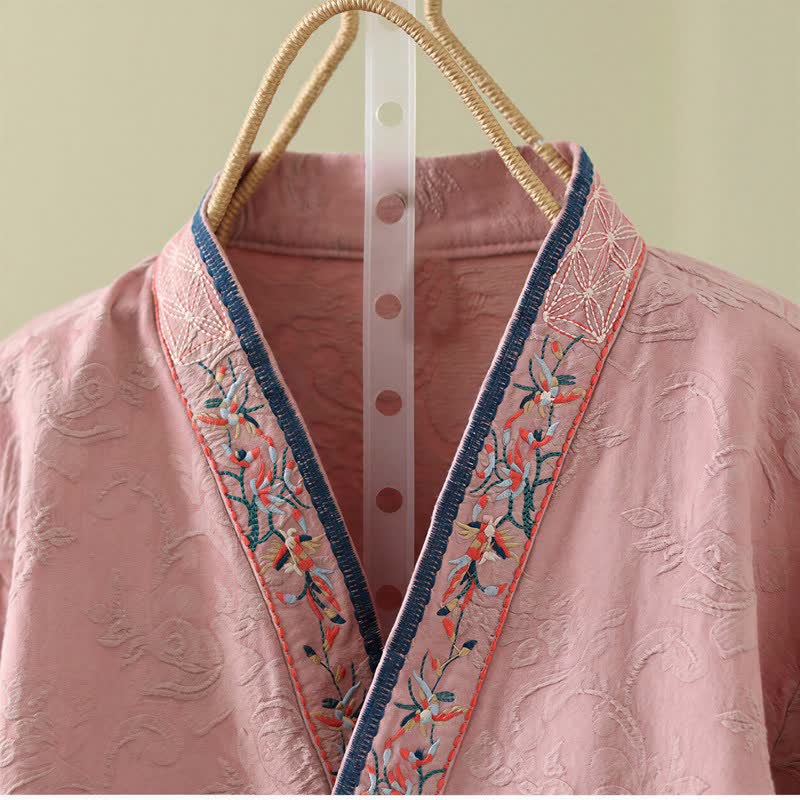 Ownkoti Vintage Cotton Linen Frog Button Lounge Top - image 2