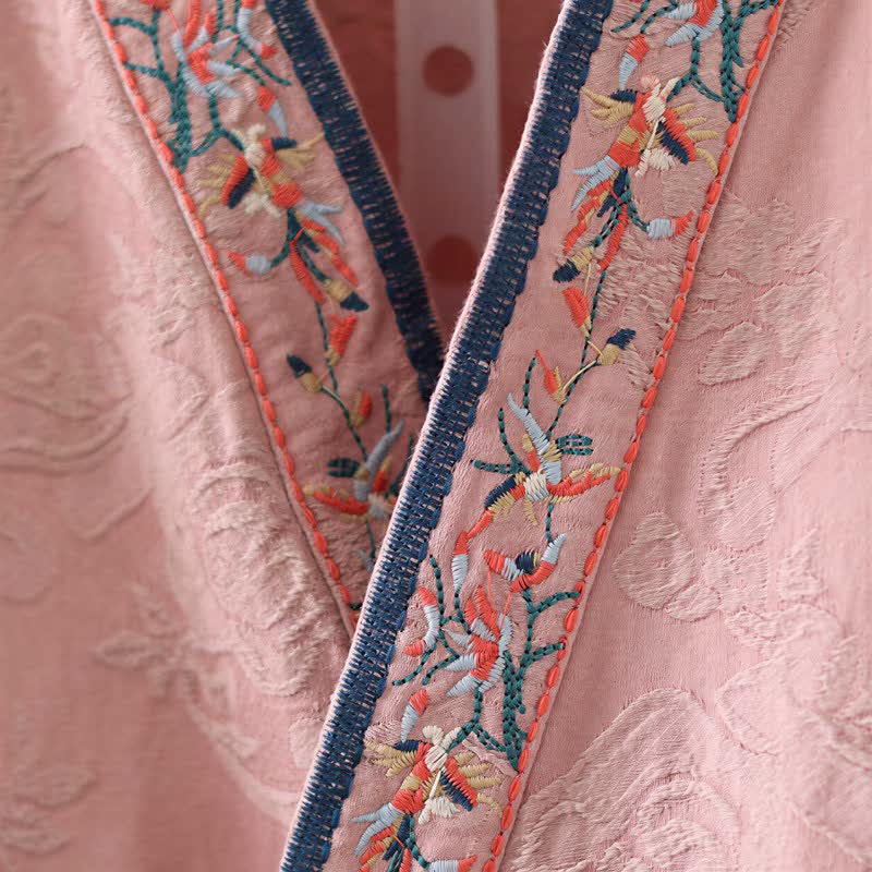 Ownkoti Vintage Cotton Linen Frog Button Lounge Top - image 4