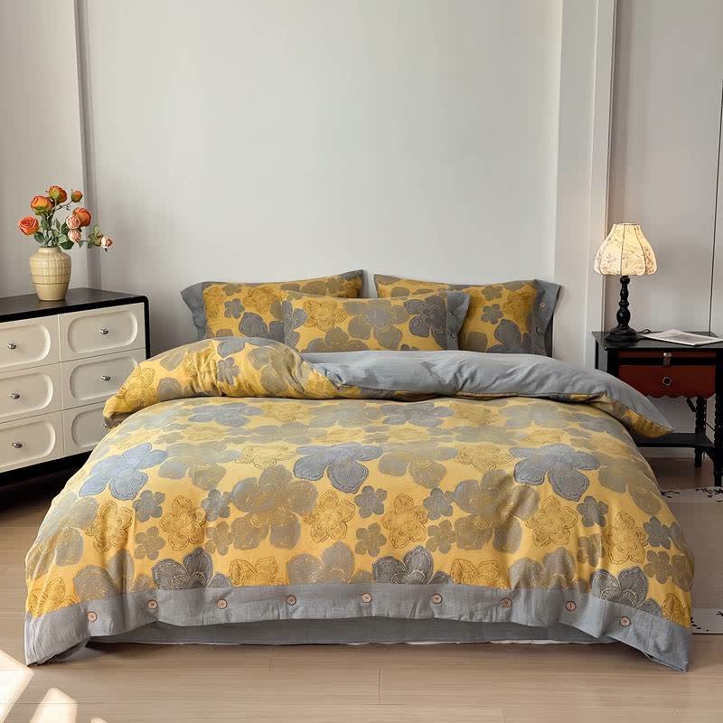 Ownkoti Cotton Linen Floral Bedding Set with Button Closure - image 1