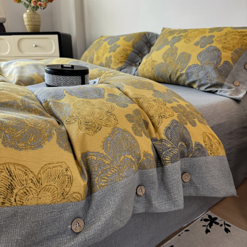 Ownkoti Cotton Linen Floral Bedding Set with Button Closure - King - image 0