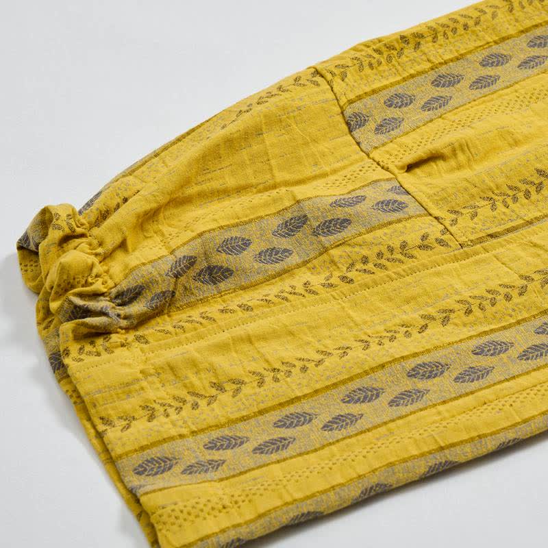 Ownkoti Yellow Striped Leaf Cotton Harem Pants - image 5