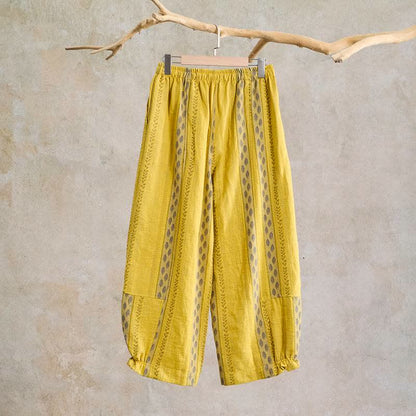 Ownkoti Yellow Striped Leaf Cotton Harem Pants - image 1