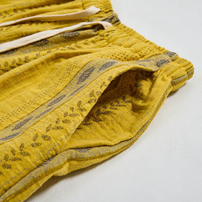 Ownkoti Yellow Striped Leaf Cotton Harem Pants - image 4