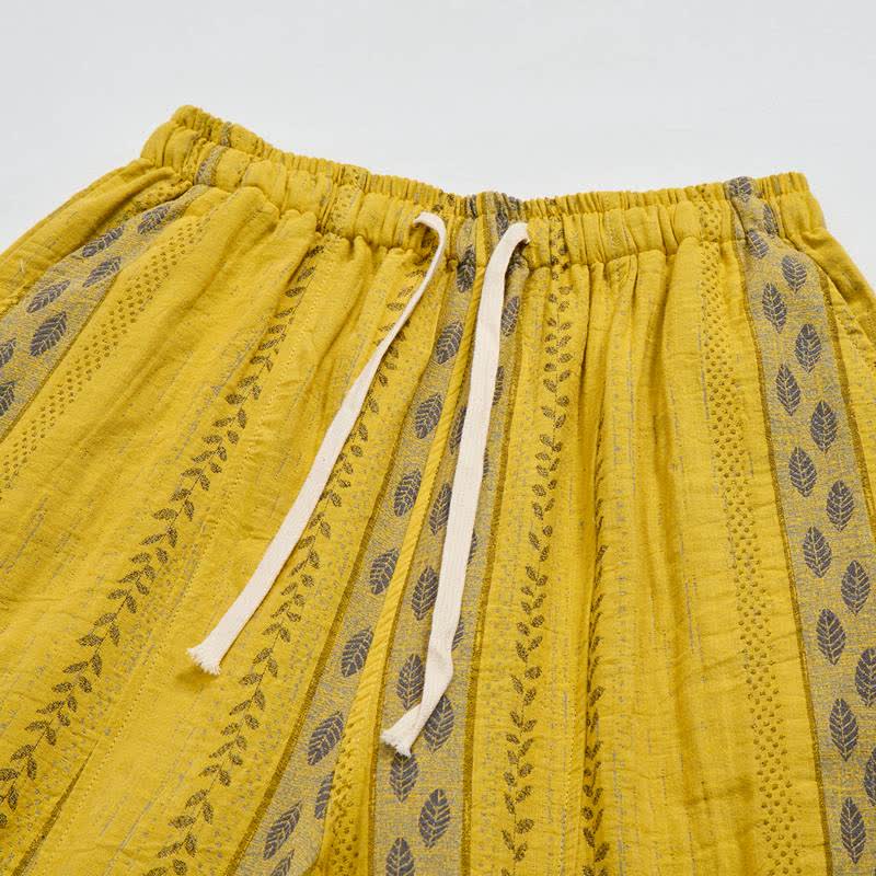 Ownkoti Yellow Striped Leaf Cotton Harem Pants - image 2