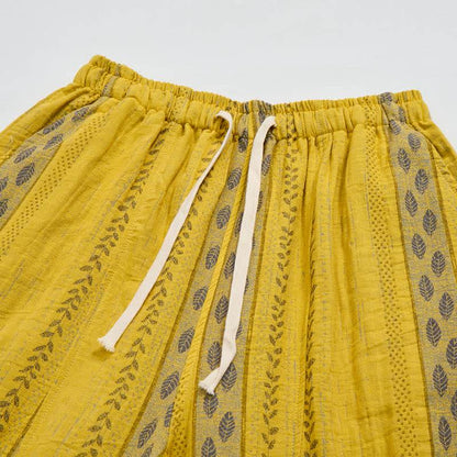 Ownkoti Yellow Striped Leaf Cotton Harem Pants - image 2