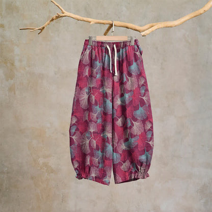 Ownkoti Relaxed Ginkgo Leaf Cotton Harem Pants - Fuchsia - XL - image 0
