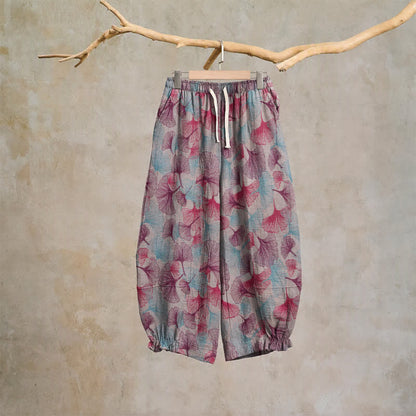 Ownkoti Relaxed Ginkgo Leaf Cotton Harem Pants - Beige - XL - image 6