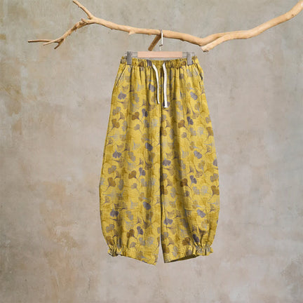 Ownkoti Retro Ginkgo Leaf Cotton Lounge Pants - Yellow - XL - image 0