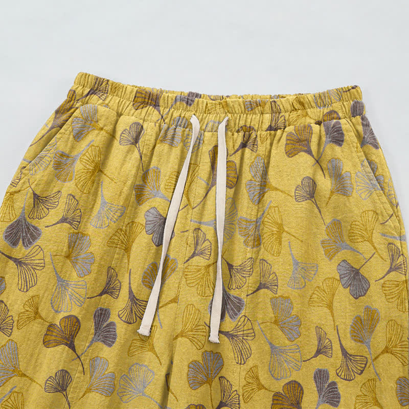 Ownkoti Retro Ginkgo Leaf Cotton Lounge Pants - image 2