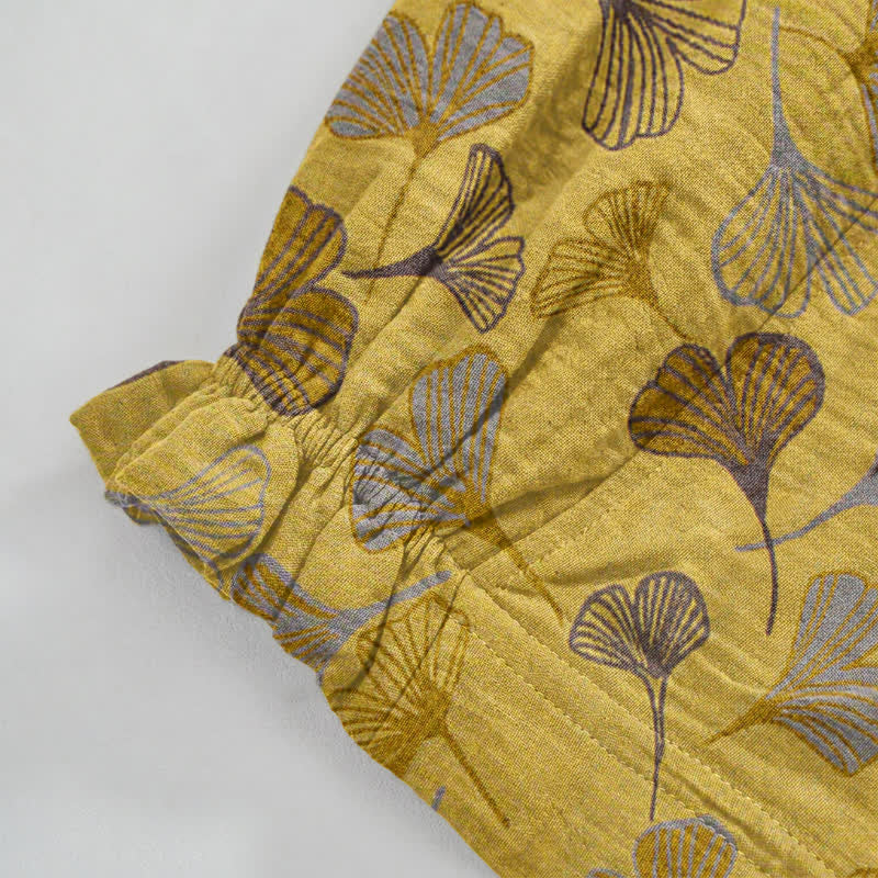 Ownkoti Retro Ginkgo Leaf Cotton Lounge Pants - image 5
