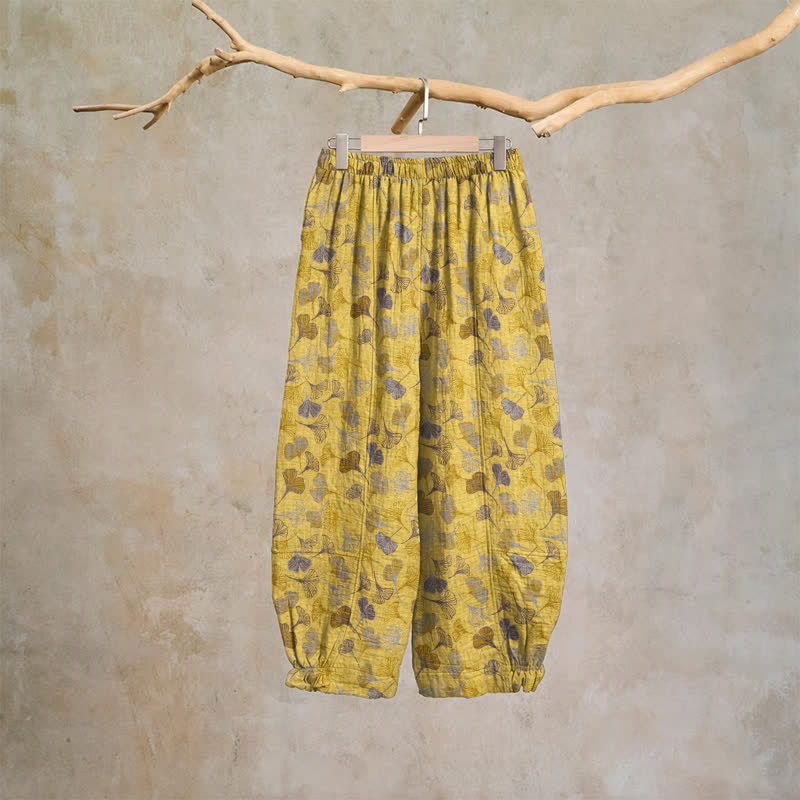 Ownkoti Retro Ginkgo Leaf Cotton Lounge Pants - image 1
