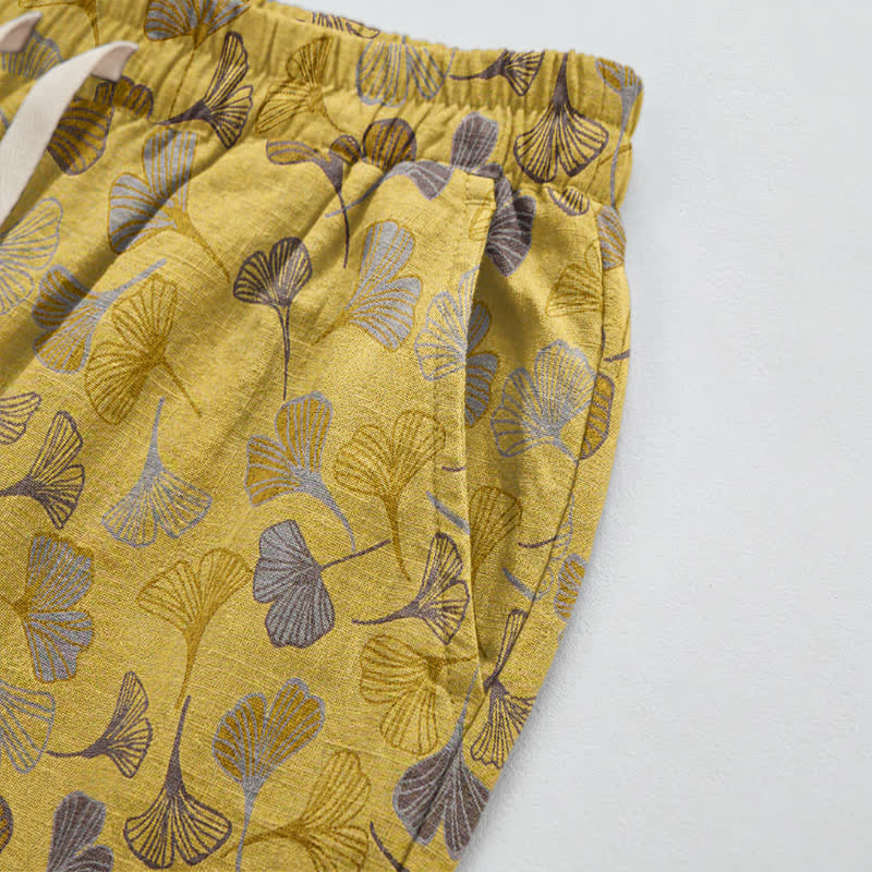 Ownkoti Retro Ginkgo Leaf Cotton Lounge Pants - image 3