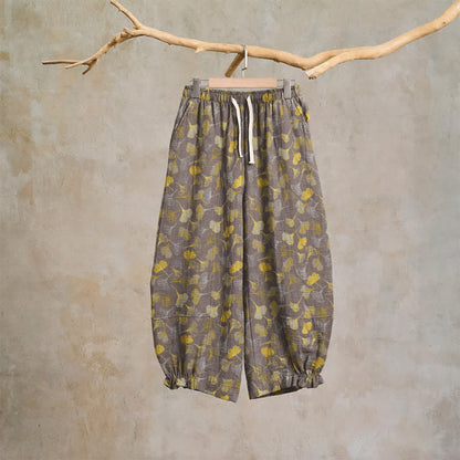 Ownkoti Retro Ginkgo Leaf Cotton Lounge Pants - Light Brown - XL - image 18