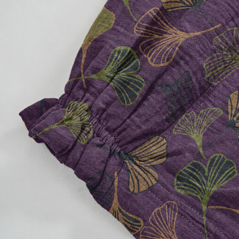 Ownkoti Retro Ginkgo Leaf Cotton Lounge Pants - image 17