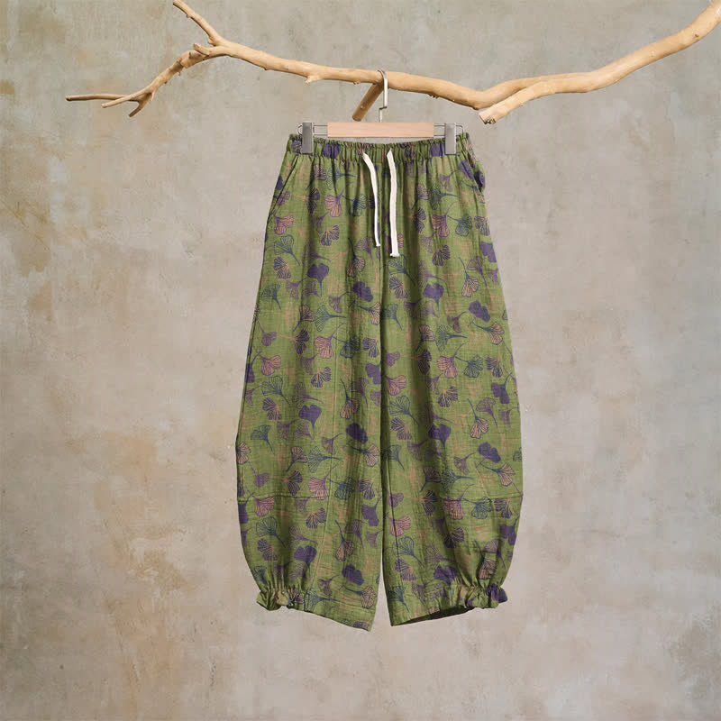 Ownkoti Retro Ginkgo Leaf Cotton Lounge Pants - Green - XL - image 6