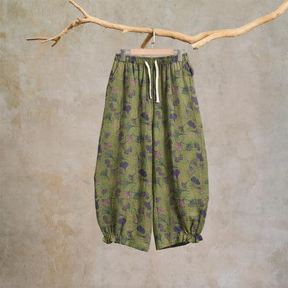 Ownkoti Retro Ginkgo Leaf Cotton Lounge Pants - Green - XL - image 6