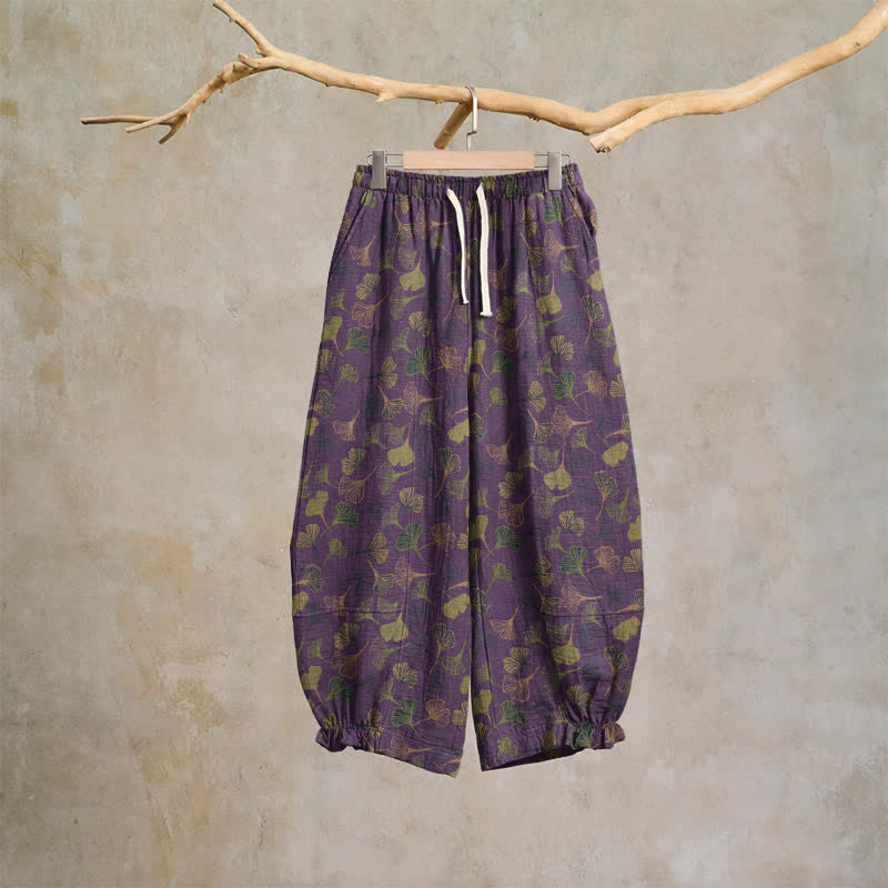Ownkoti Retro Ginkgo Leaf Cotton Lounge Pants - Purple - XL - image 12