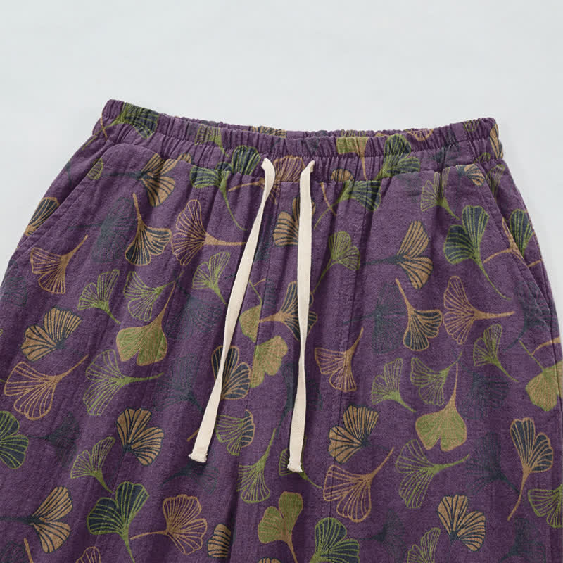 Ownkoti Retro Ginkgo Leaf Cotton Lounge Pants - image 14