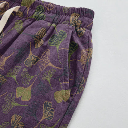 Ownkoti Retro Ginkgo Leaf Cotton Lounge Pants - image 15