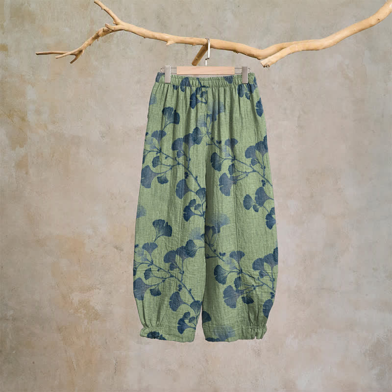 Ownkoti Ginkgo Branch Cotton Harem Pants with Pockets - image 19