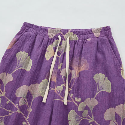 Ownkoti Ginkgo Branch Cotton Harem Pants with Pockets - image 2