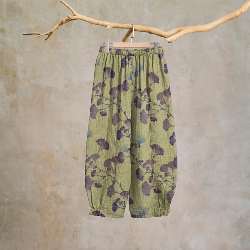 Ownkoti Ginkgo Branch Cotton Harem Pants with Pockets - image 13