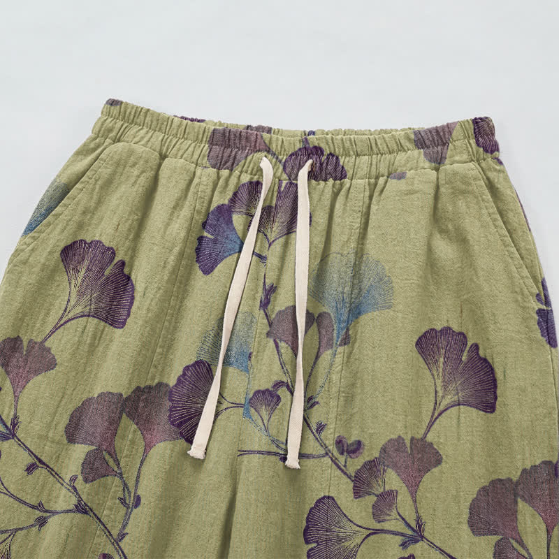 Ownkoti Ginkgo Branch Cotton Harem Pants with Pockets - image 14