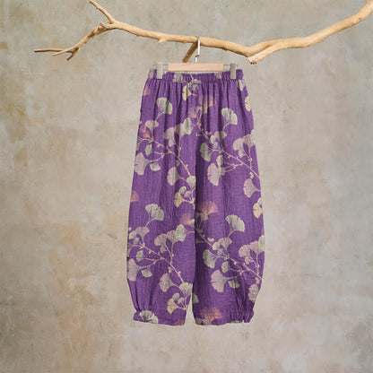 Ownkoti Ginkgo Branch Cotton Harem Pants with Pockets - image 1