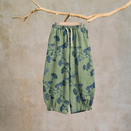Ownkoti Ginkgo Branch Cotton Harem Pants with Pockets - Green & Blue - XL - image 18