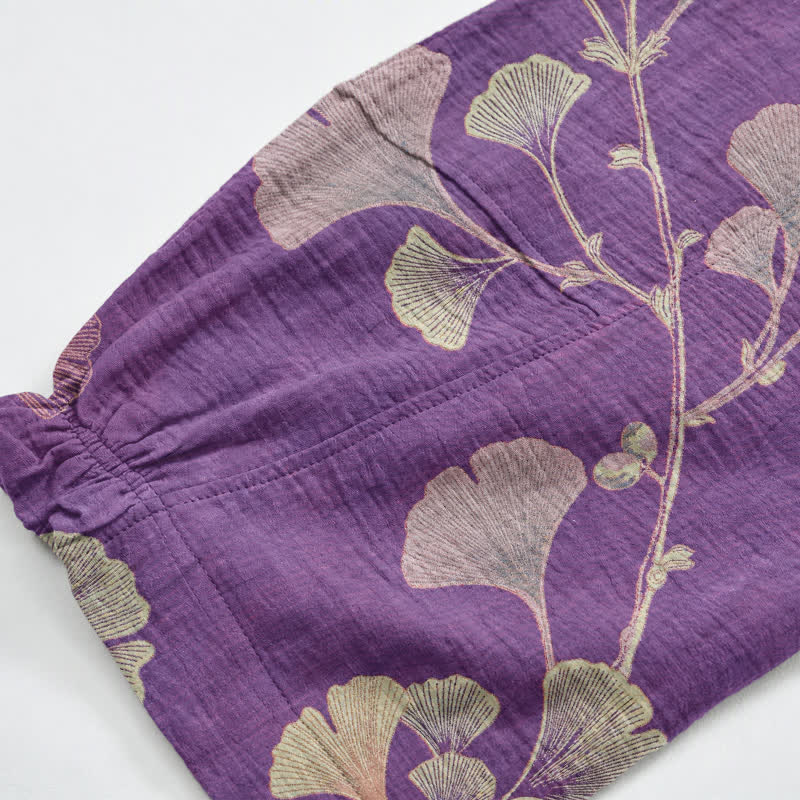 Ownkoti Ginkgo Branch Cotton Harem Pants with Pockets - image 4