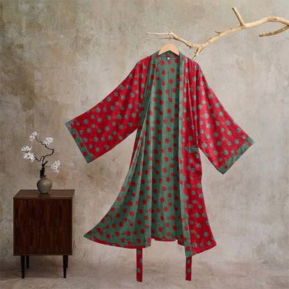 Ownkoti Vintage Polka Dot Cotton Kimono Robe - Red - XL - image 0