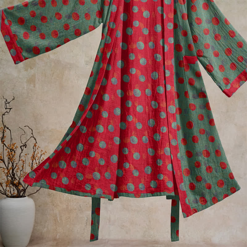 Ownkoti Vintage Polka Dot Cotton Kimono Robe - image 8