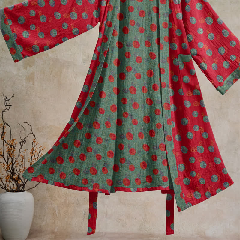 Ownkoti Vintage Polka Dot Cotton Kimono Robe - image 3