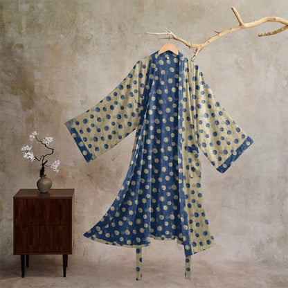 Ownkoti Vintage Polka Dot Cotton Kimono Robe - Beige - XL - image 15