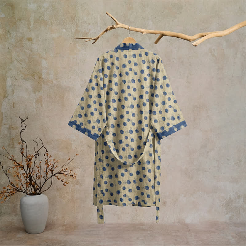 Ownkoti Vintage Polka Dot Cotton Kimono Robe - image 16
