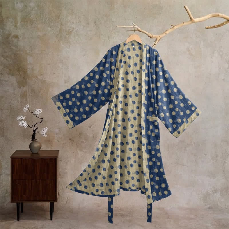 Ownkoti Vintage Polka Dot Cotton Kimono Robe - Blue - XL - image 10