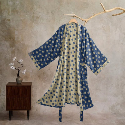 Ownkoti Vintage Polka Dot Cotton Kimono Robe - Blue - XL - image 10
