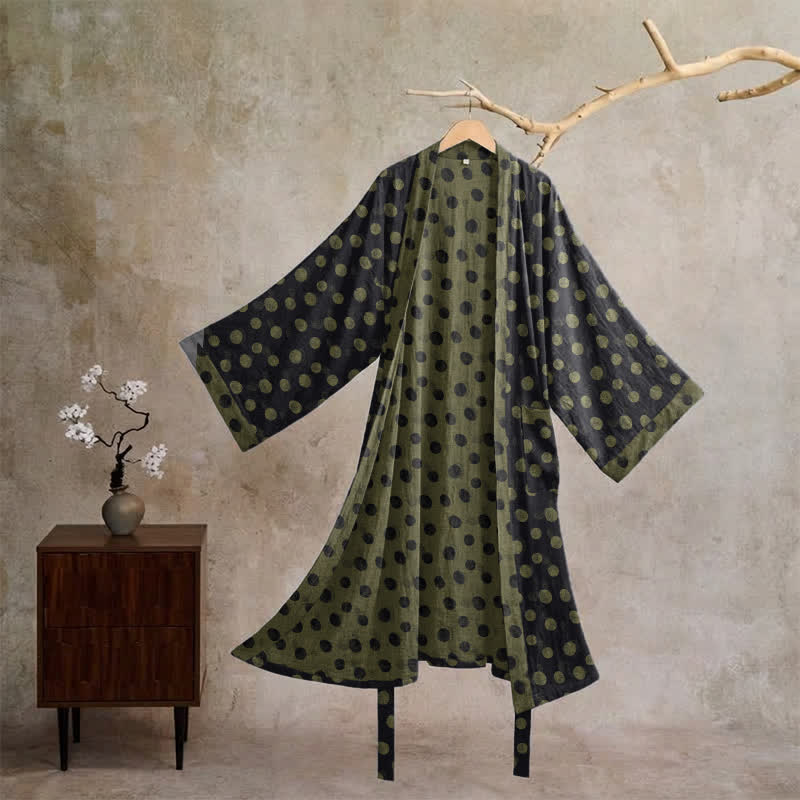 Ownkoti Vintage Polka Dot Cotton Kimono Robe - Black - XL - image 20