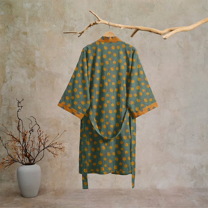 Ownkoti Vintage Polka Dot Cotton Kimono Robe - image 31