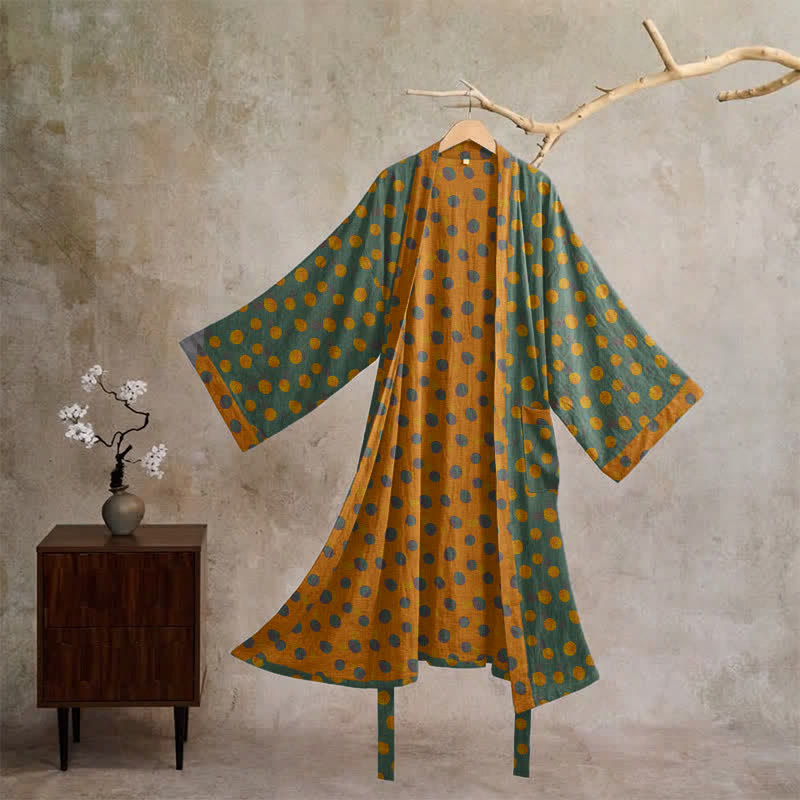 Ownkoti Vintage Polka Dot Cotton Kimono Robe - Dark Green - XL - image 30