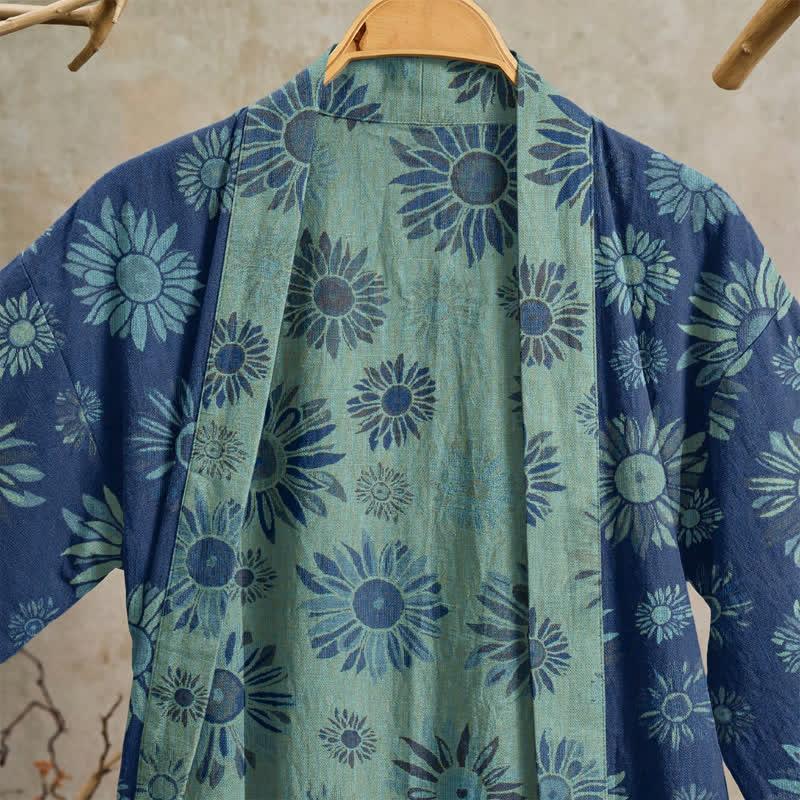 Ownkoti Vintage Sunflower Cotton Gauze Kimono Robe - image 12