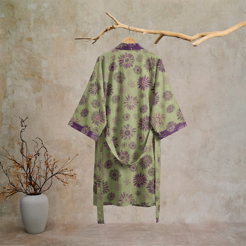 Ownkoti Vintage Sunflower Cotton Gauze Kimono Robe - image 6