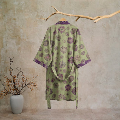 Ownkoti Vintage Sunflower Cotton Gauze Kimono Robe - image 6