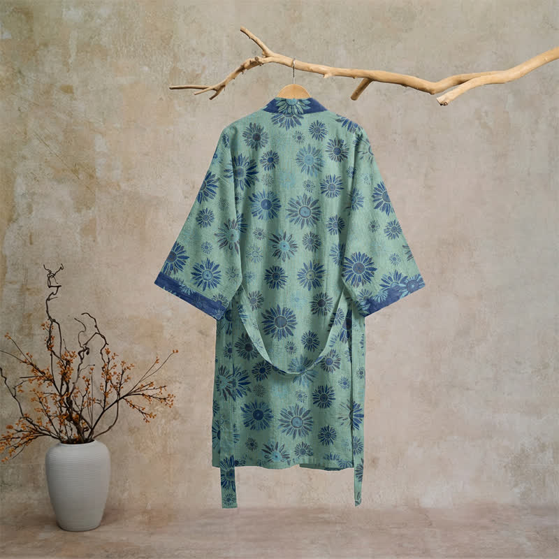 Ownkoti Vintage Sunflower Cotton Gauze Kimono Robe - image 16