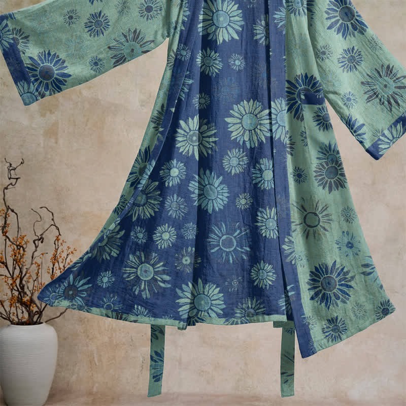 Ownkoti Vintage Sunflower Cotton Gauze Kimono Robe - image 18