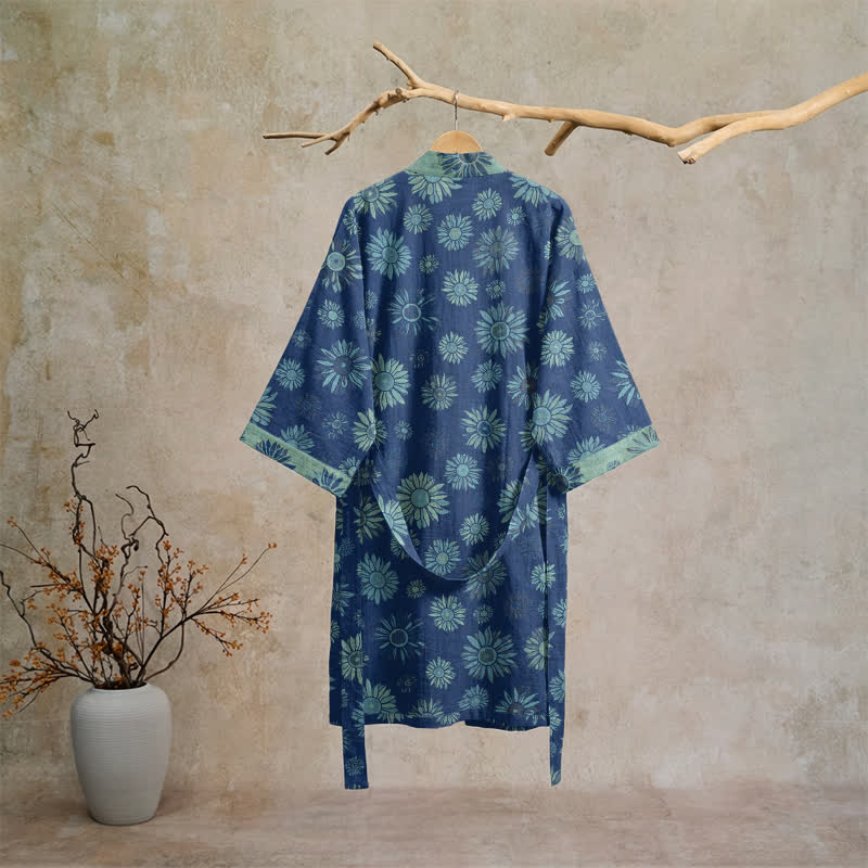 Ownkoti Vintage Sunflower Cotton Gauze Kimono Robe - image 11