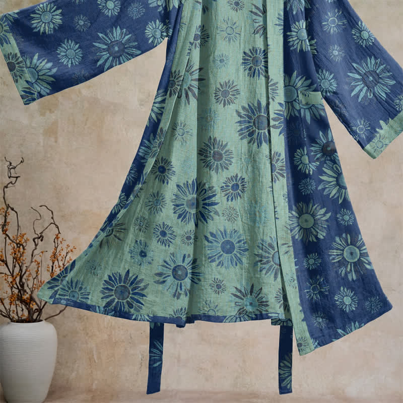 Ownkoti Vintage Sunflower Cotton Gauze Kimono Robe - image 13