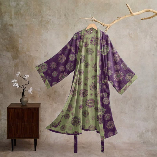 Ownkoti Vintage Sunflower Cotton Gauze Kimono Robe - Purple - XL - image 0